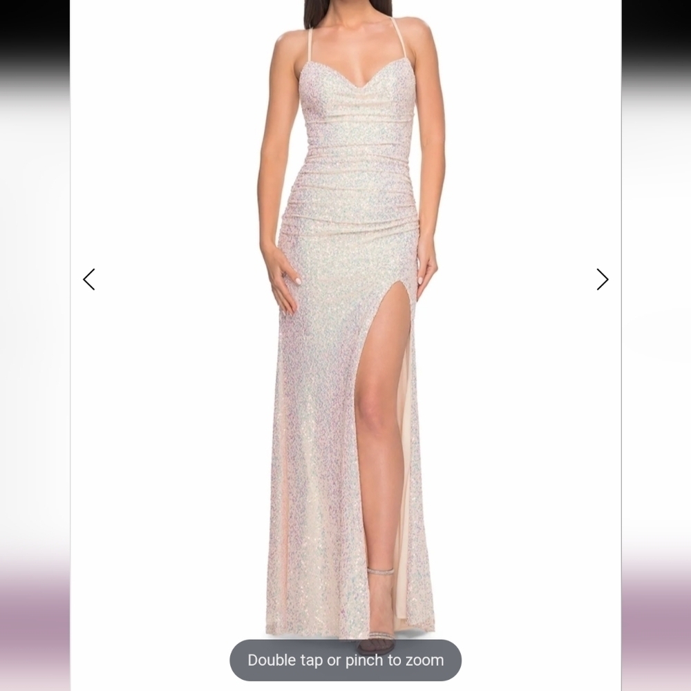 La Femme White Sequins Formal Dress